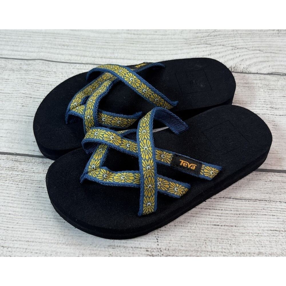 Teva Kids Olowahu Sandal Flower Loom Blue Coral Flip Flops Black Size 11